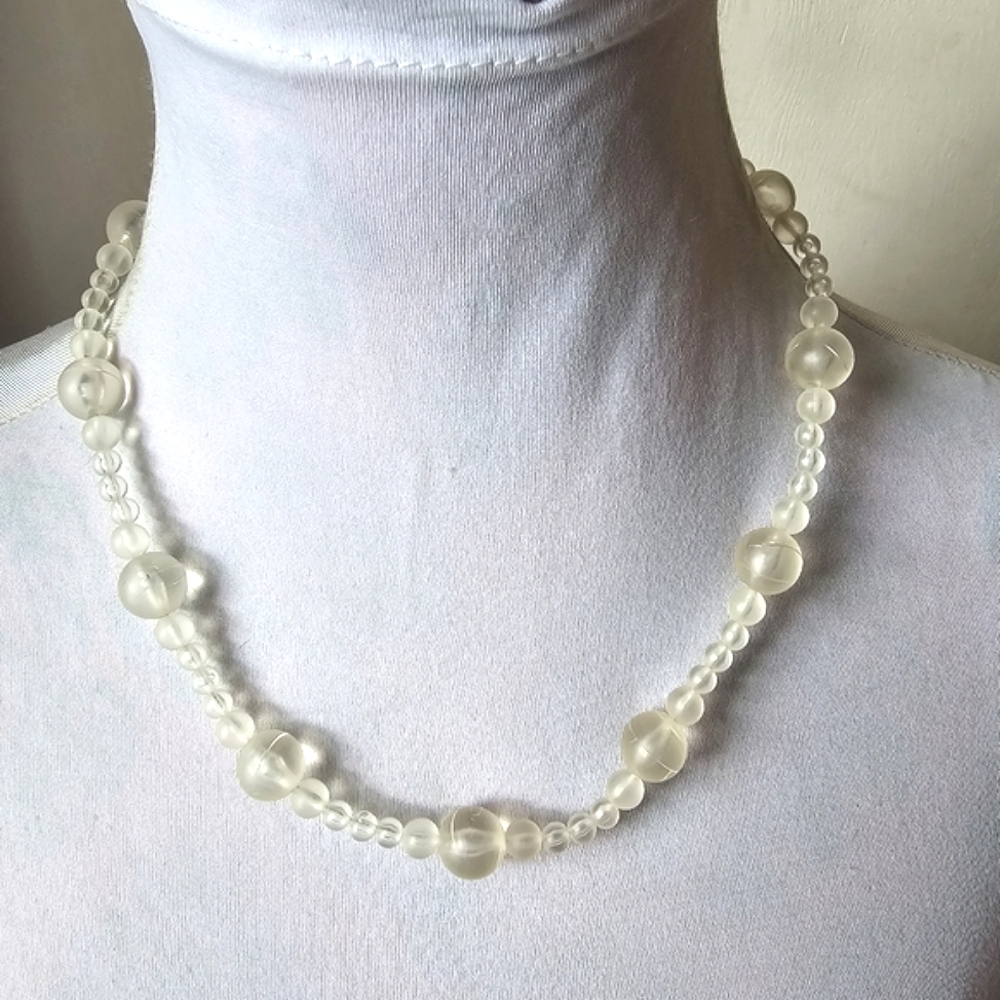 Vintage necklace frosted clear beads beaded art deco revival style